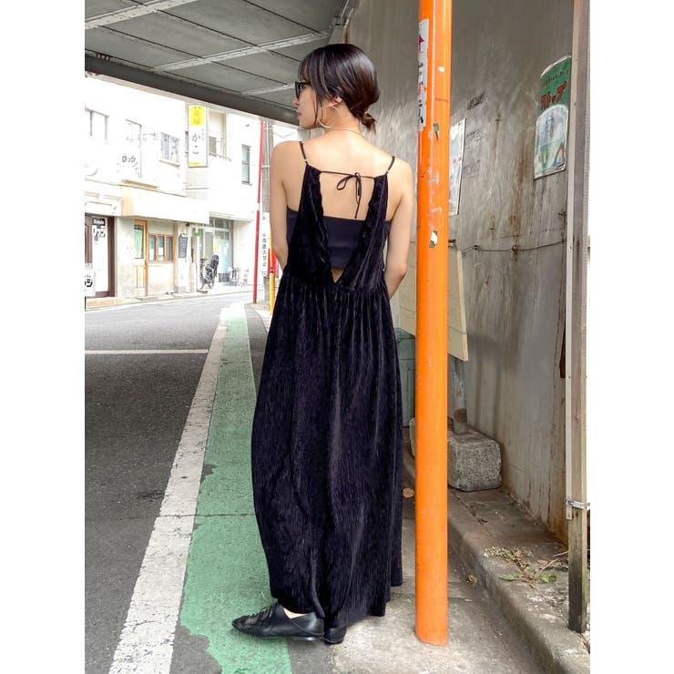 バックデザインベロアキャミワンピース[品番：MKSW0053202