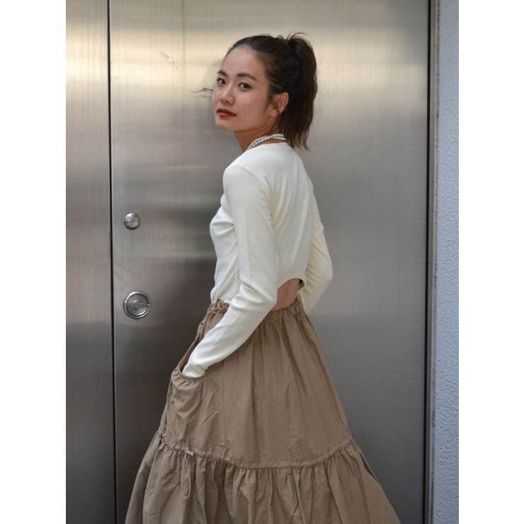 【美品】MARGAUX クリーム色 ギャザー入りワンピース　オーガニックコットン ドッキングギャザーワンピース[品番：MKSW0054304]｜Ungrid