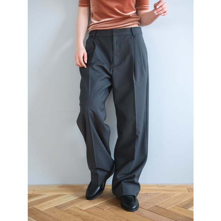 チャコールグレー | ローウエストボリュームタックパンツ | Ungrid