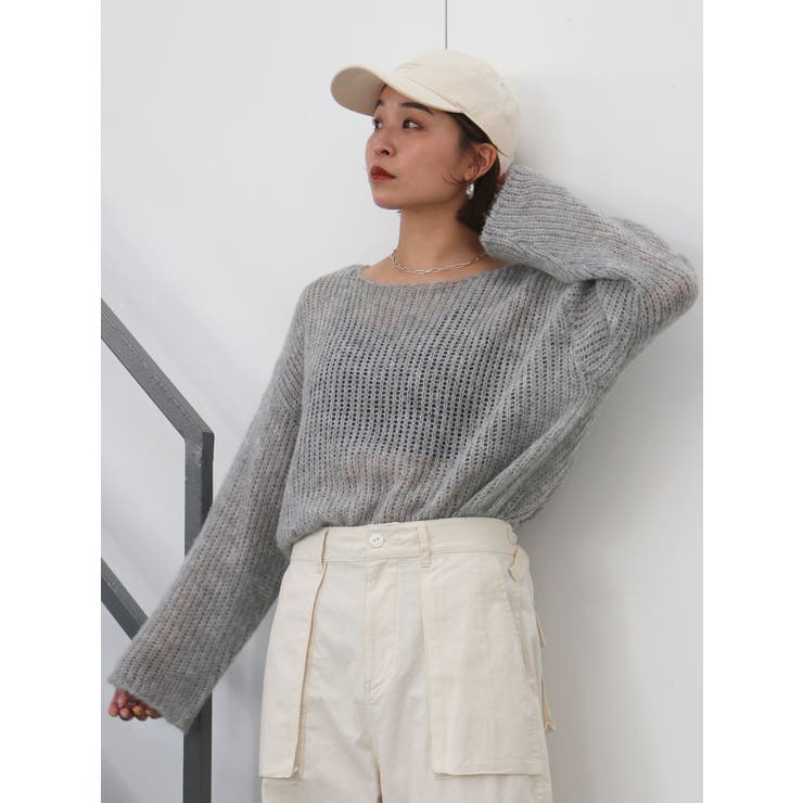 ライトグレー | 透かし編みル－ズニット | Ungrid