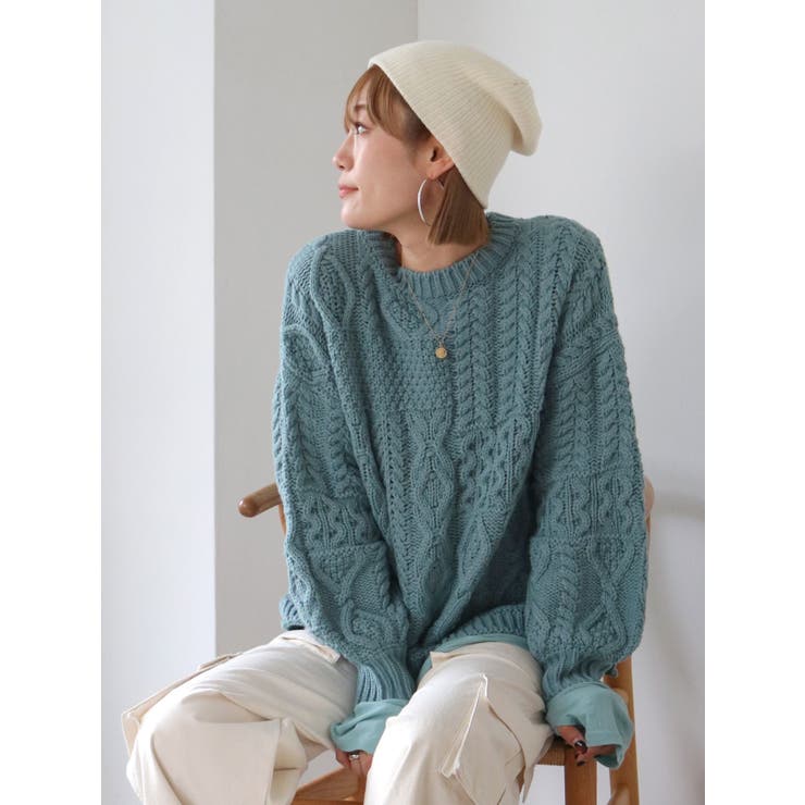 WEB限定】パッチワークケーブルニット[品番：MKSW0052471