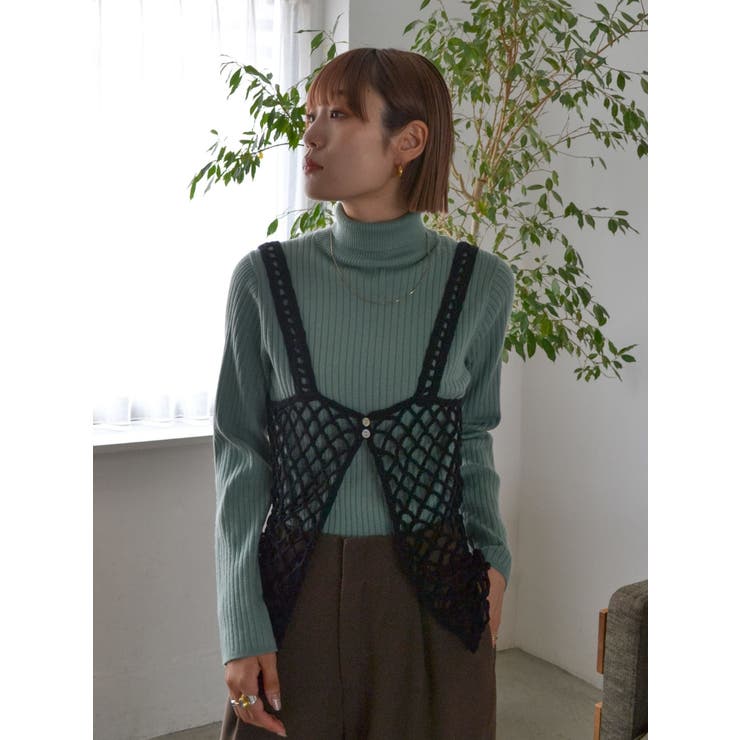 ブラック | 2wayかぎ針ニットキャミ | Ungrid