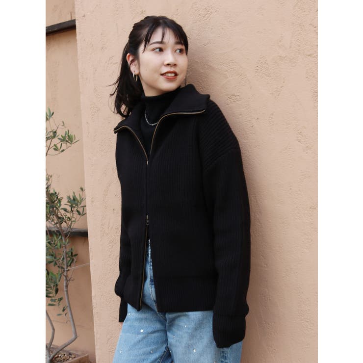 ブラック | ダブルジップニットカーデ | Ungrid