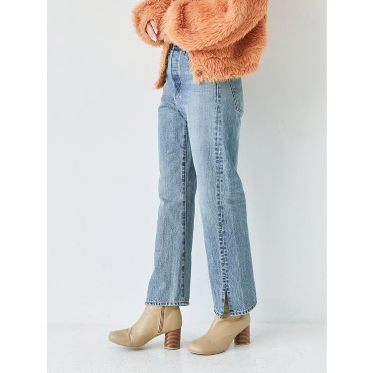 ブルー | クロップドスリットストレートデニム | Ungrid