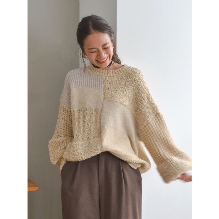 ameri vintage アメリ ミックスヤーンパッチワークニットカーディガン