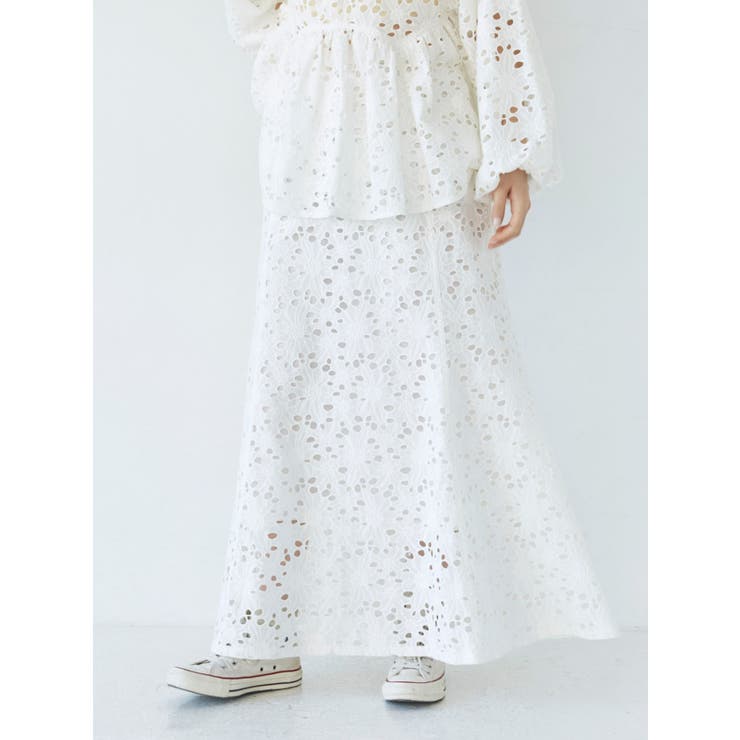 オフホワイト | カットワークレーススカート | Ungrid