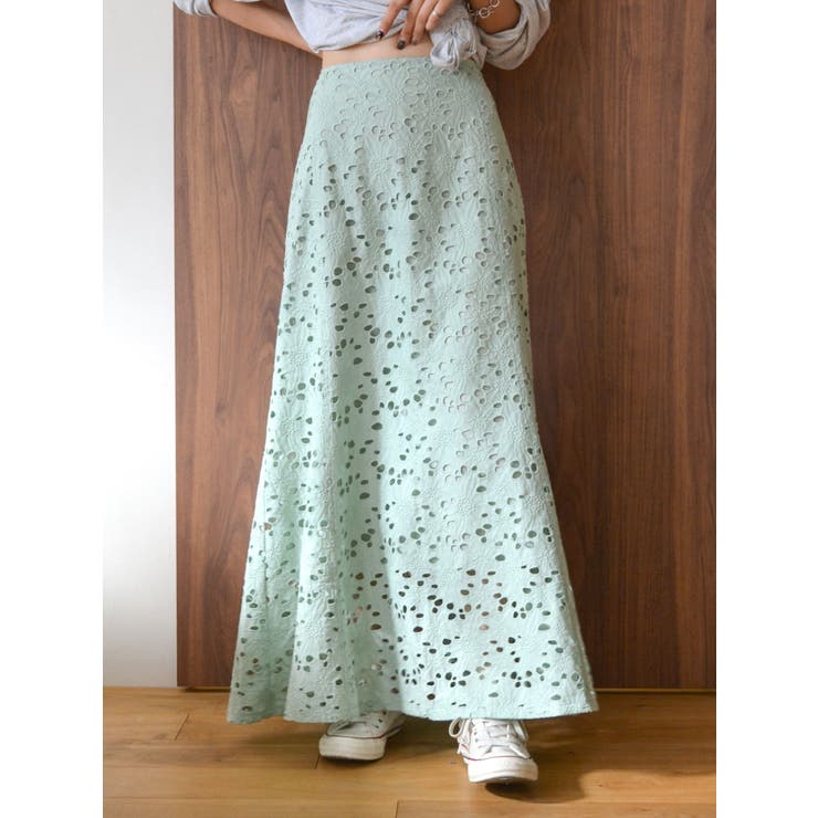 グリーン | カットワークレーススカート | Ungrid