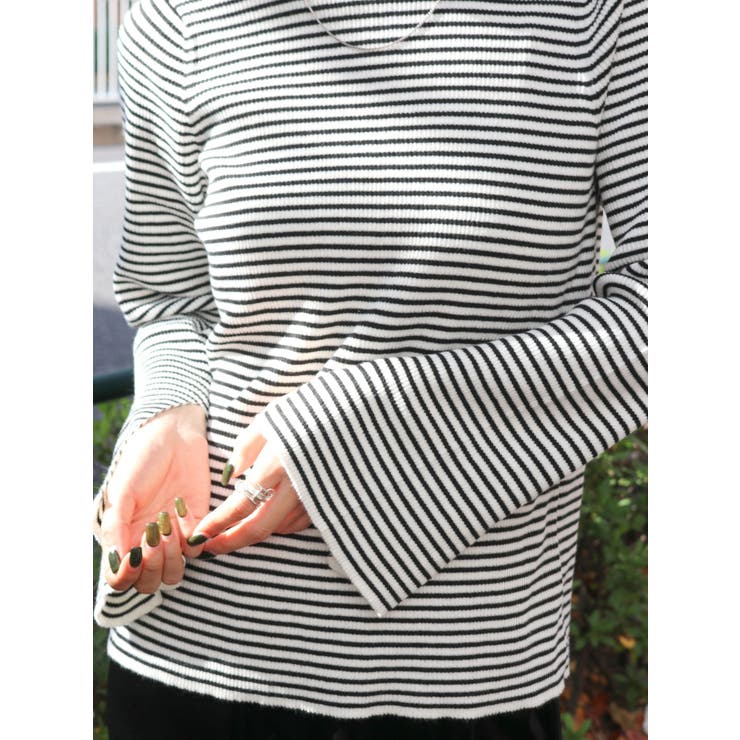 フレアスリーブフィットボーダーニット | Ungrid | 詳細画像9 