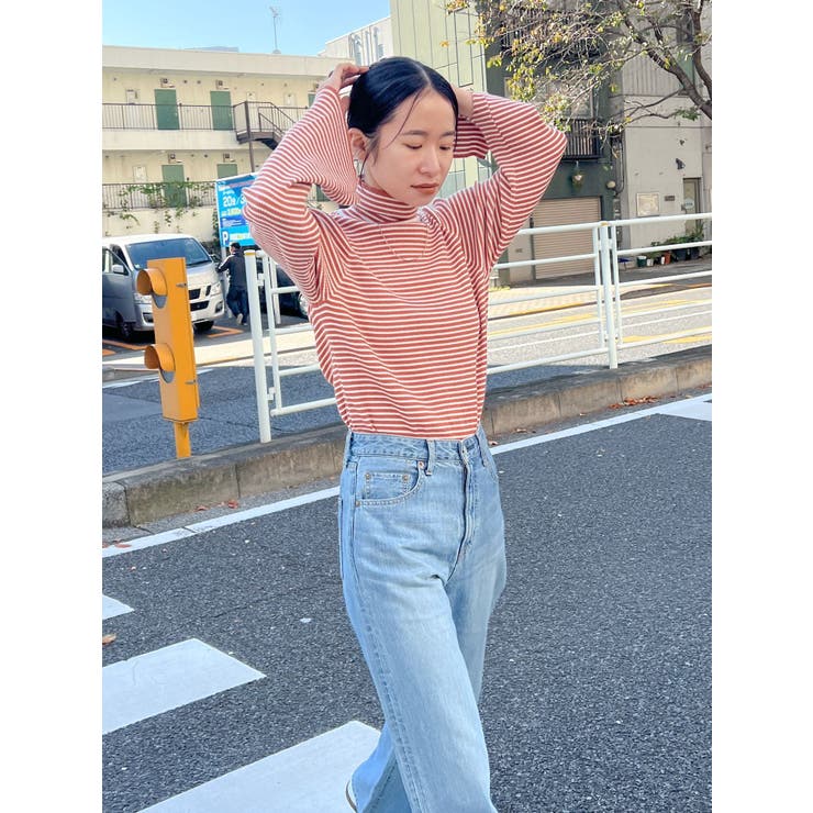 オレンジ | フレアスリーブフィットボーダーニット | Ungrid