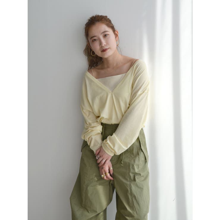 イエロー | ハイツイストＶネックロングスリーブTee | Ungrid