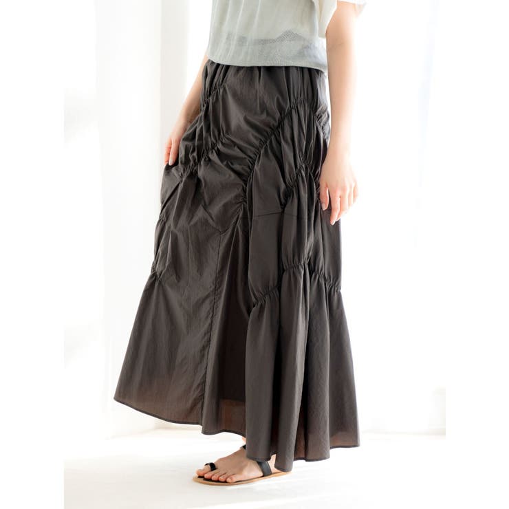 チャコールグレー | ランダムギャザースカート | Ungrid