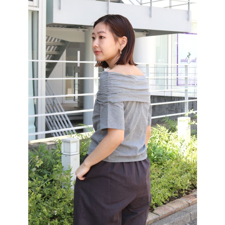 グレー | オフショルギャザーTee | Ungrid