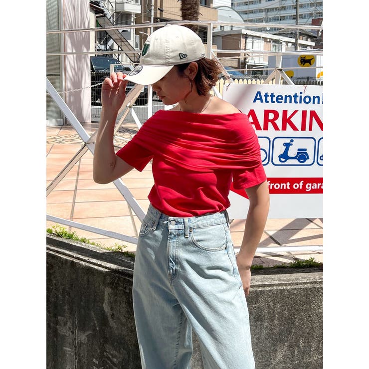 レッド | オフショルギャザーTee | Ungrid
