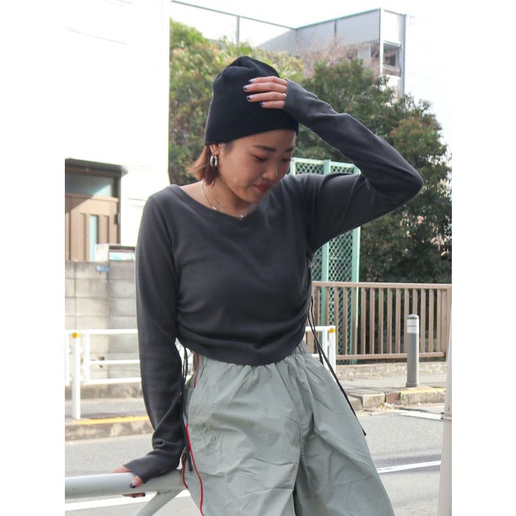 サイドギャザーショートロングスリーブTee[品番：MKSW0056995