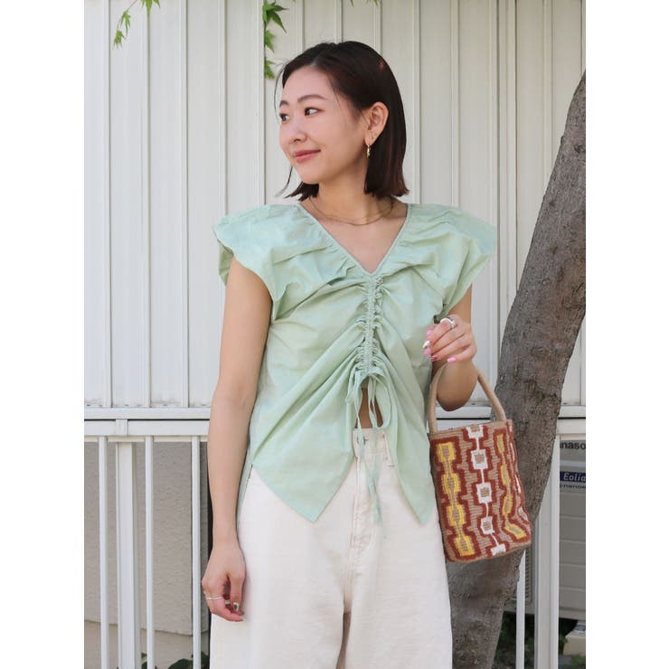 グリーン | フロントギャザーブラウス | Ungrid