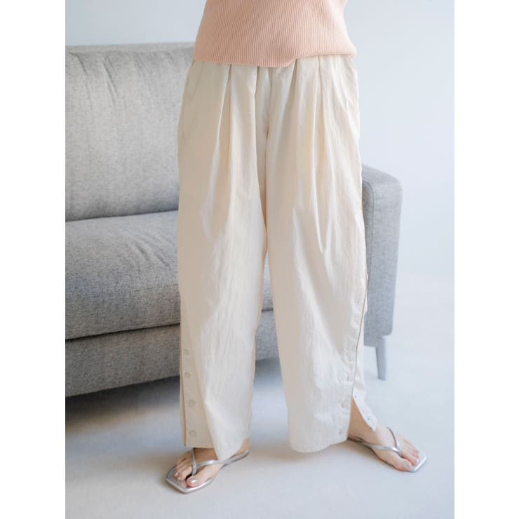 アイボリー | ナイロン混ラインパンツ | Ungrid