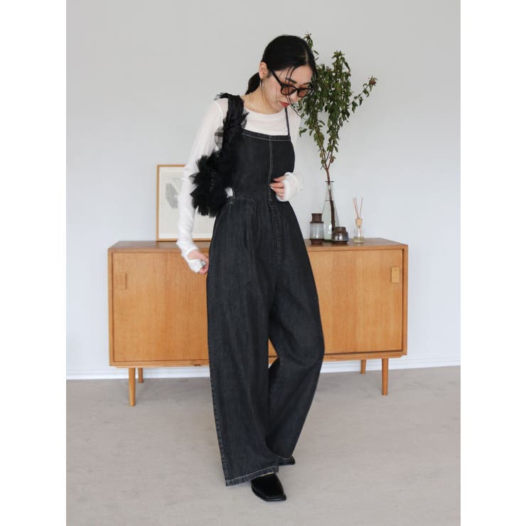 ブラック | サイドオープンデニムサロペット | Ungrid