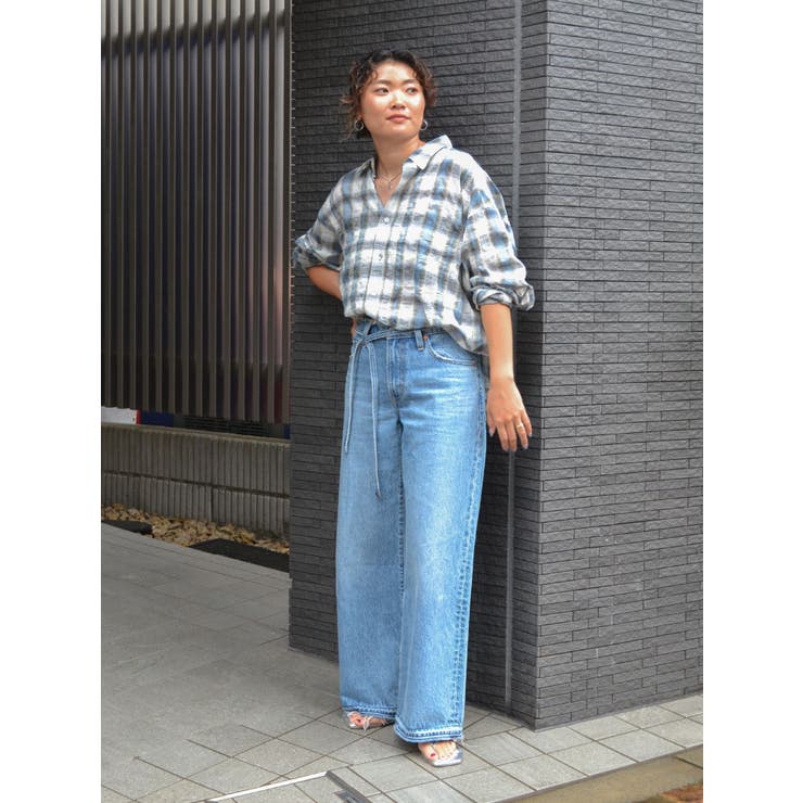 Ungrid - アングリッド♡オーバーチェックシャツ アングリッド Ungrid サイドスリットチェックシャツ （オレンジ