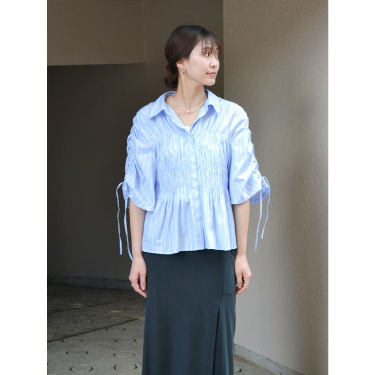 【 新品未使用タグ付き 】 アングリッド ハーフスリーブギャザーシャツ パープル Ungrid ＼SALE30%OFF／即日発送(火曜除く)/Ungrid アングリッド