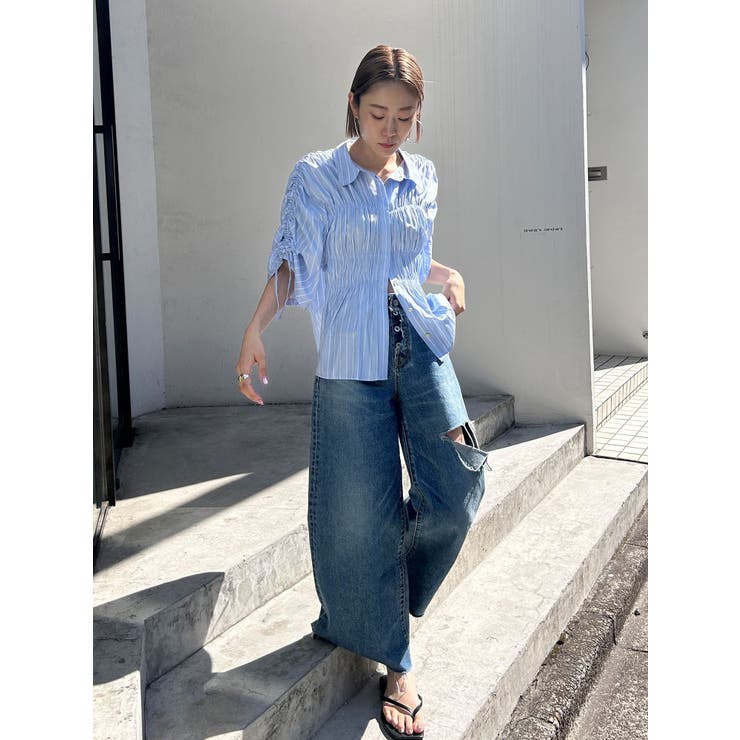 ギャザーデザインハーフスリーブシャツ | Ungrid | 詳細画像37 