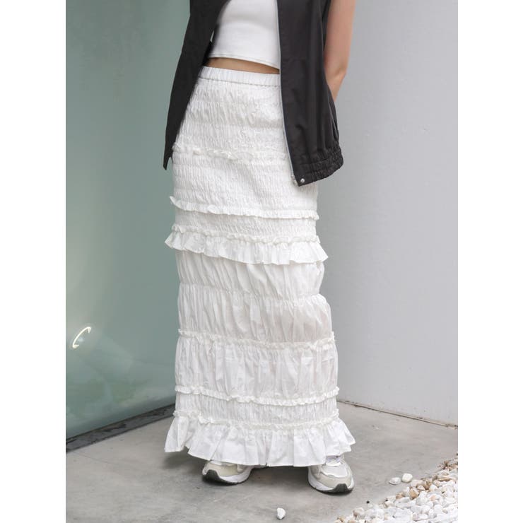 オフホワイト | アイラインシャーリングスカート | Ungrid