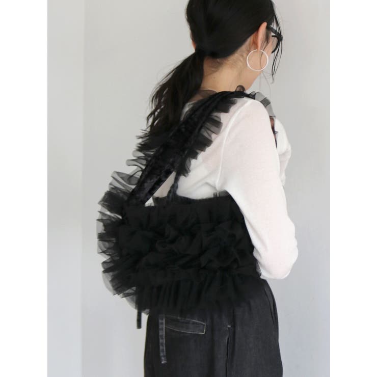 ブラック | チュールコンビベロアショルダーバッグ | Ungrid