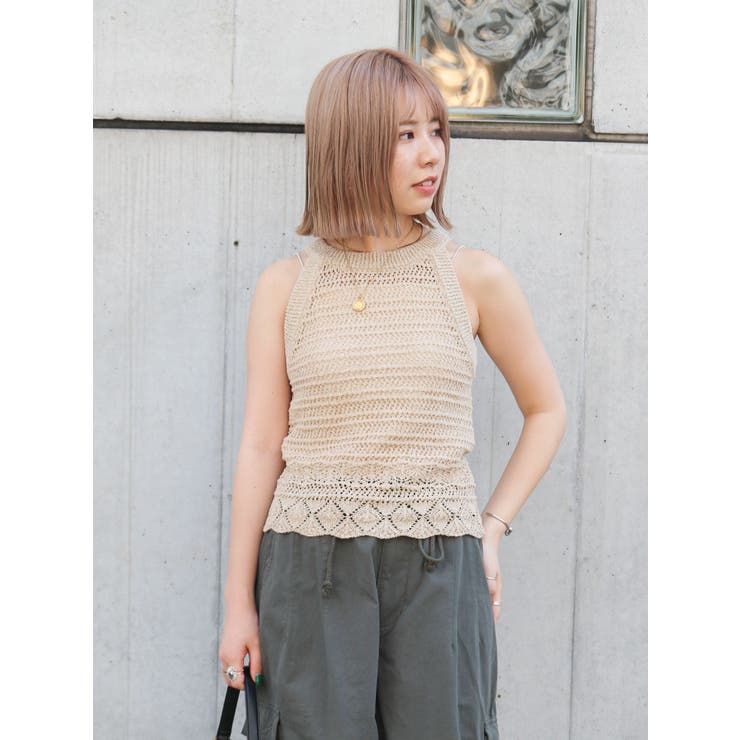 ベージュ | テープヤーンアメスリニットタンクトップ | Ungrid