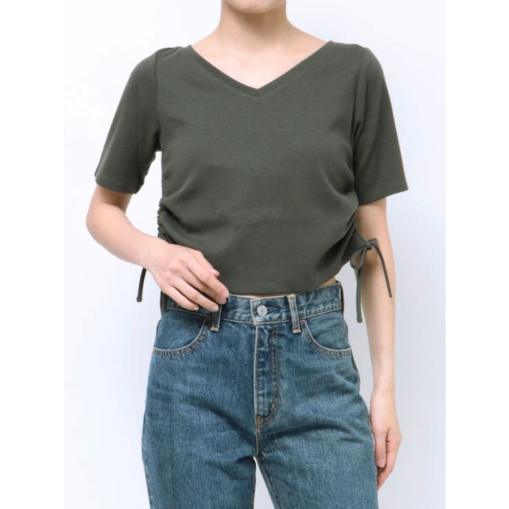 チャコールグレー | サイドギャザーショートTee | Ungrid