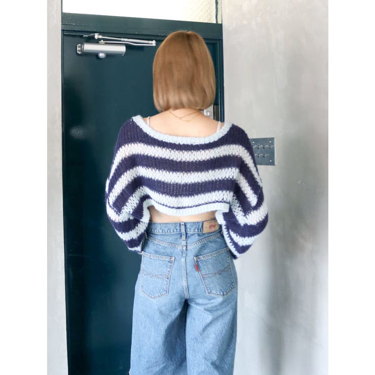 透かし編みボーダーショートニット | Ungrid | 詳細画像10 