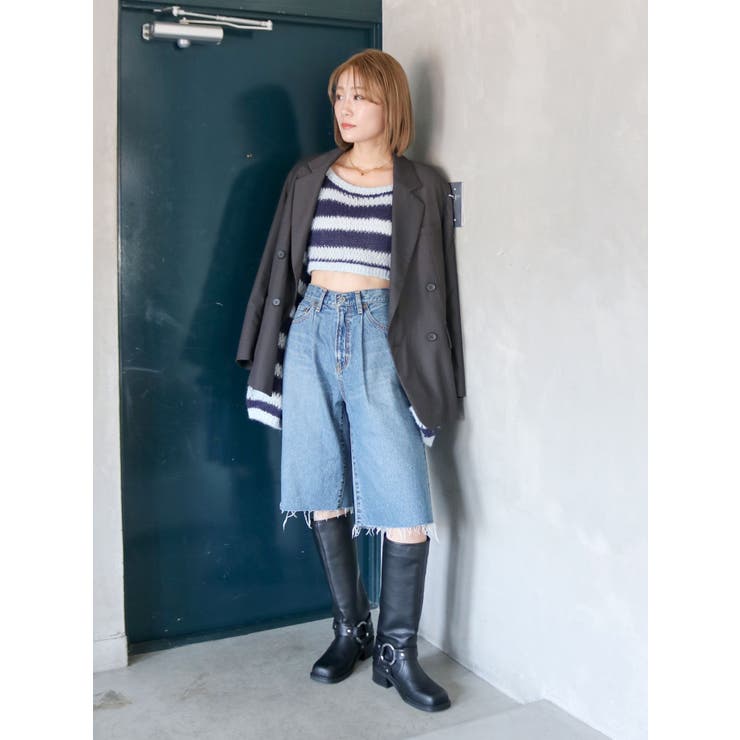 透かし編みボーダーショートニット | Ungrid | 詳細画像12 