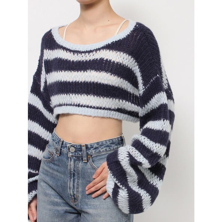 透かし編みボーダーショートニット | Ungrid | 詳細画像24 