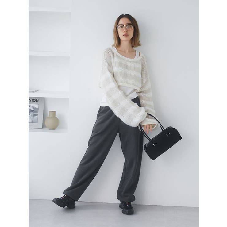 透かし編みボーダーショートニット | Ungrid | 詳細画像4 