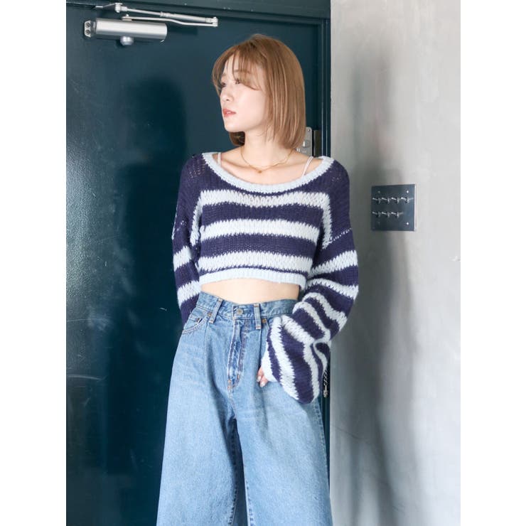 透かし編みボーダーショートニット | Ungrid | 詳細画像9 