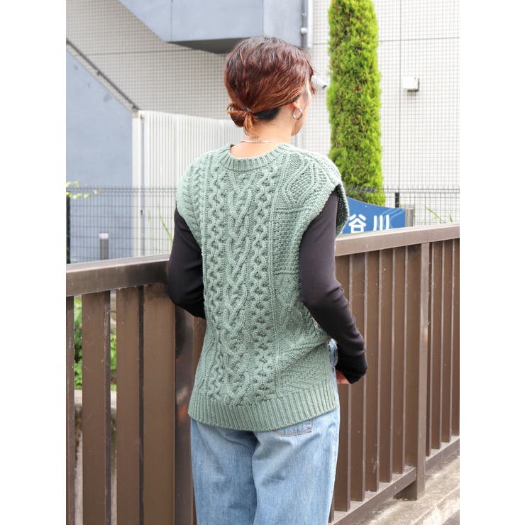 【WEB限定】パッチワークケーブルニットベスト | Ungrid | 詳細画像14 