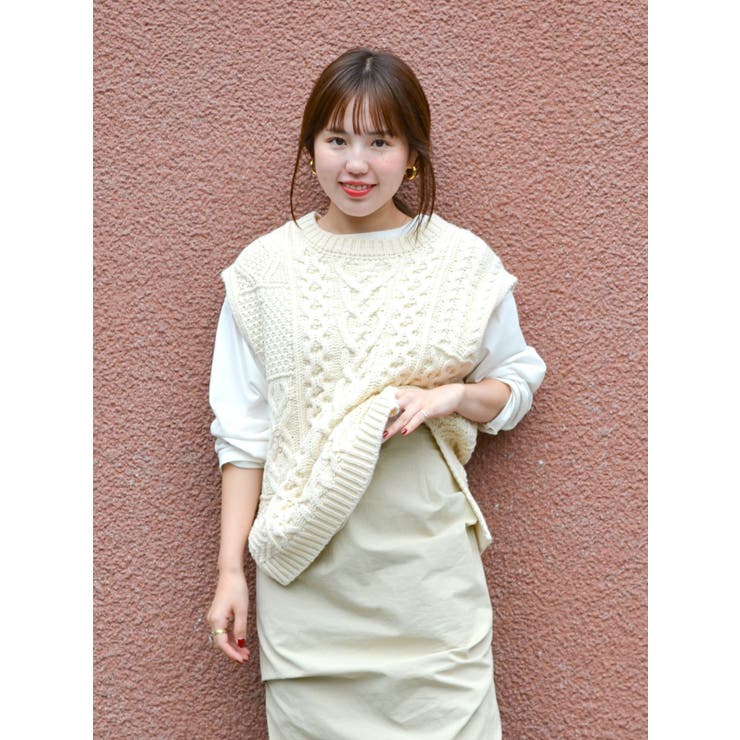 【WEB限定】パッチワークケーブルニットベスト | Ungrid | 詳細画像7 