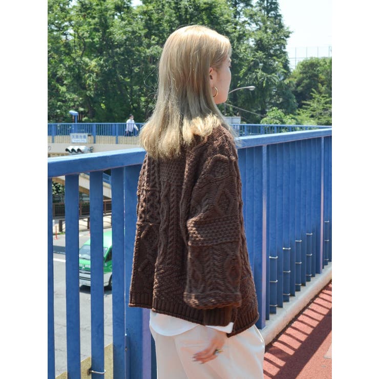 WEB限定】パッチワークケーブルニット[品番：MKSW0059375