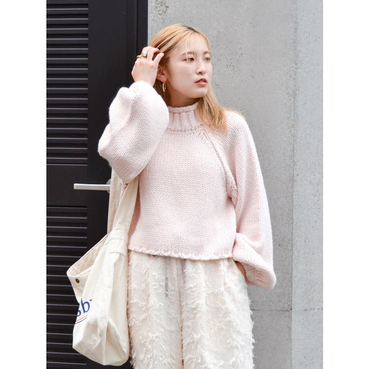 ピンク | ローゲージハイネックショートニット | Ungrid