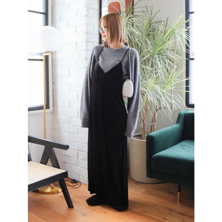 ブラック | ベロアキャミワンピース | Ungrid