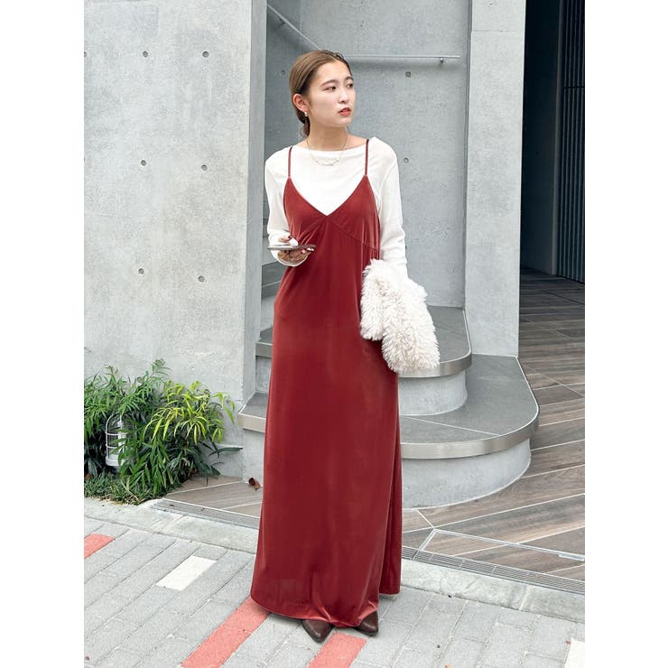 レッド | ベロアキャミワンピース | Ungrid