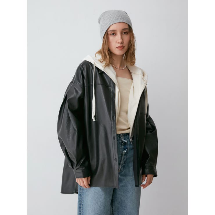 スリーブデザインフェイクレザーシャツ | Ungrid | 詳細画像15 