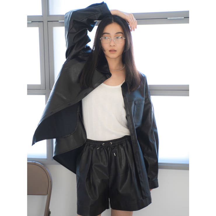 スリーブデザインフェイクレザーシャツ | Ungrid | 詳細画像8 