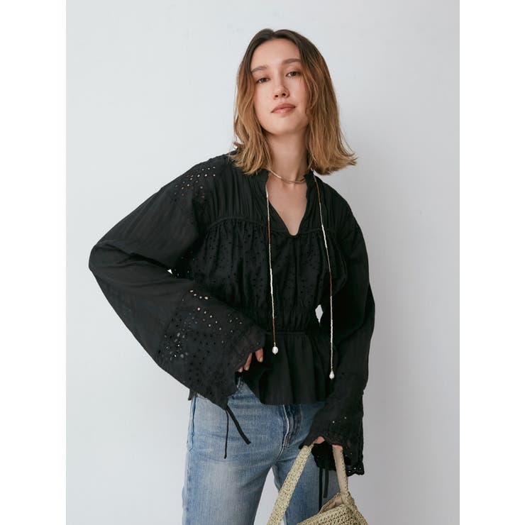 ブラック | カットワークレースコンビブラウス | Ungrid