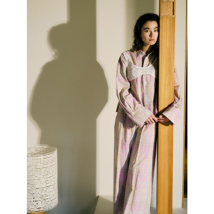 リネン混チェック柄パンツ | Ungrid | 詳細画像1 