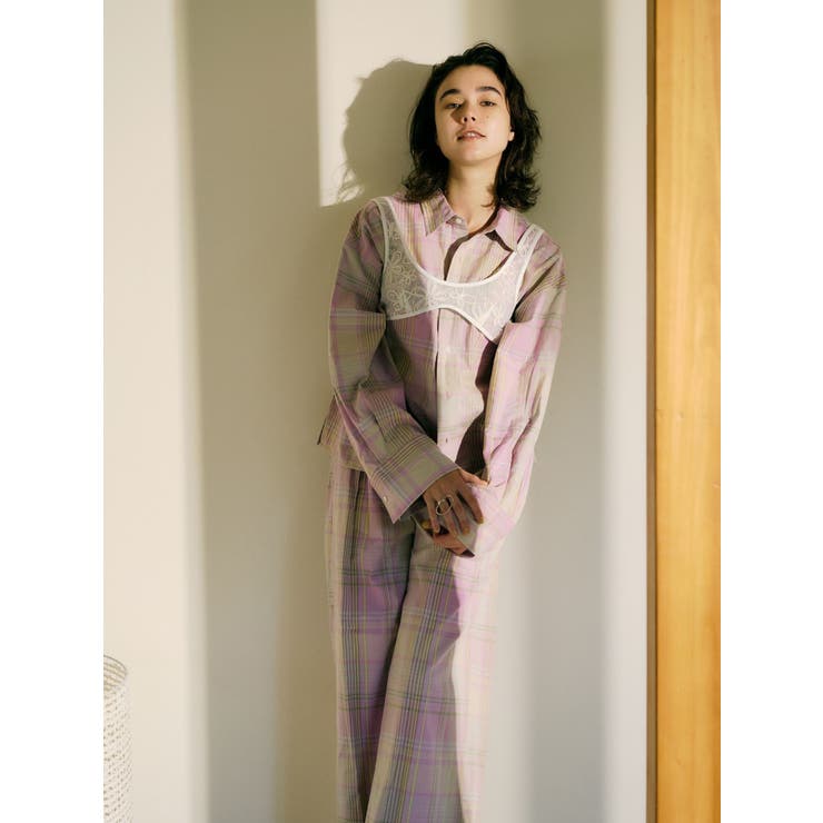 リネン混チェック柄パンツ | Ungrid | 詳細画像3 