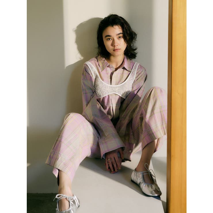 リネン混チェック柄パンツ | Ungrid | 詳細画像4 