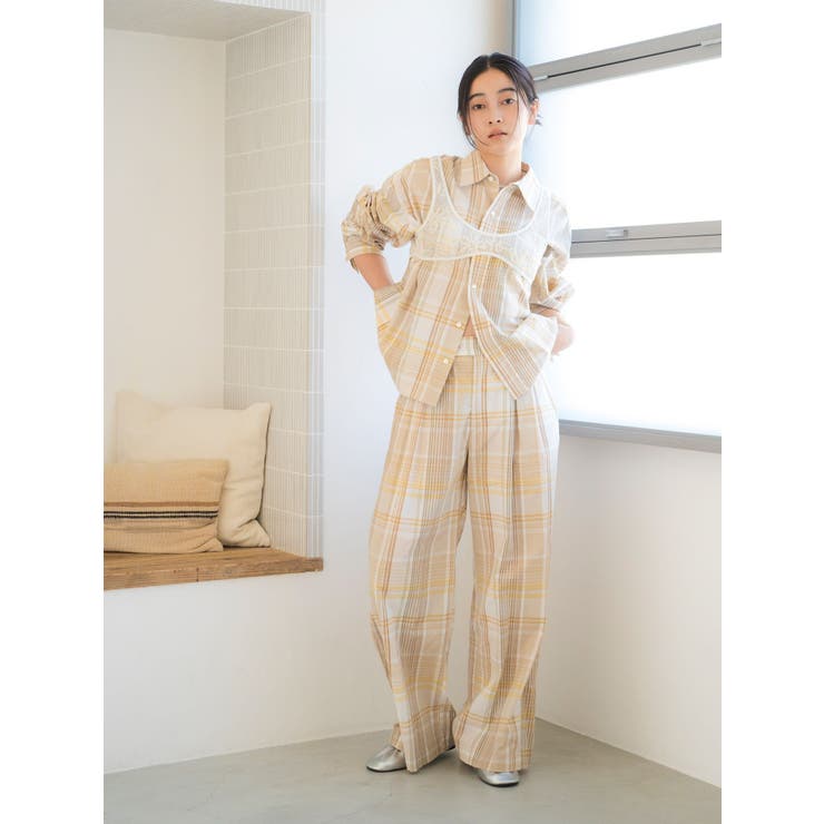 リネン混チェック柄パンツ | Ungrid | 詳細画像8 