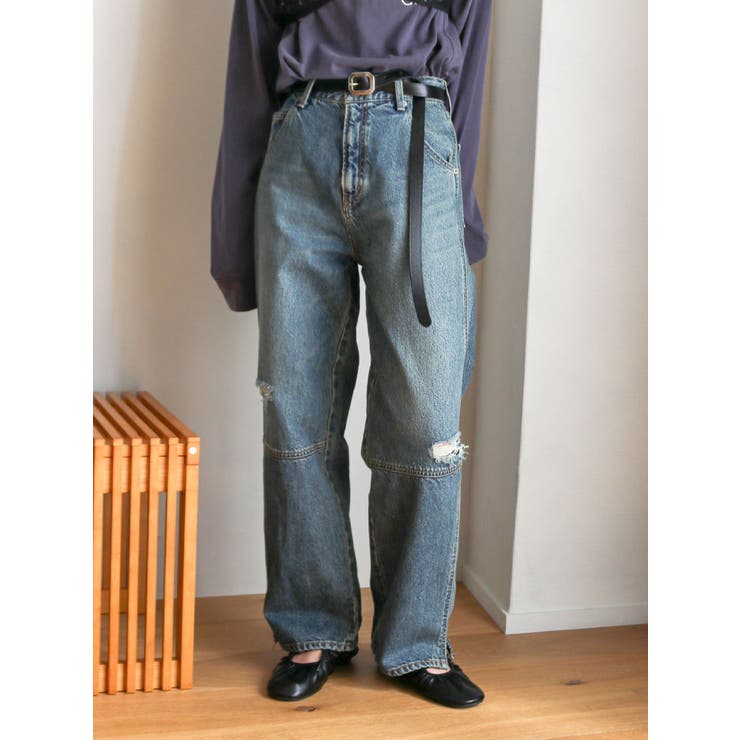 ブルー | ヘムスリットクラッシュデザインデニム | Ungrid