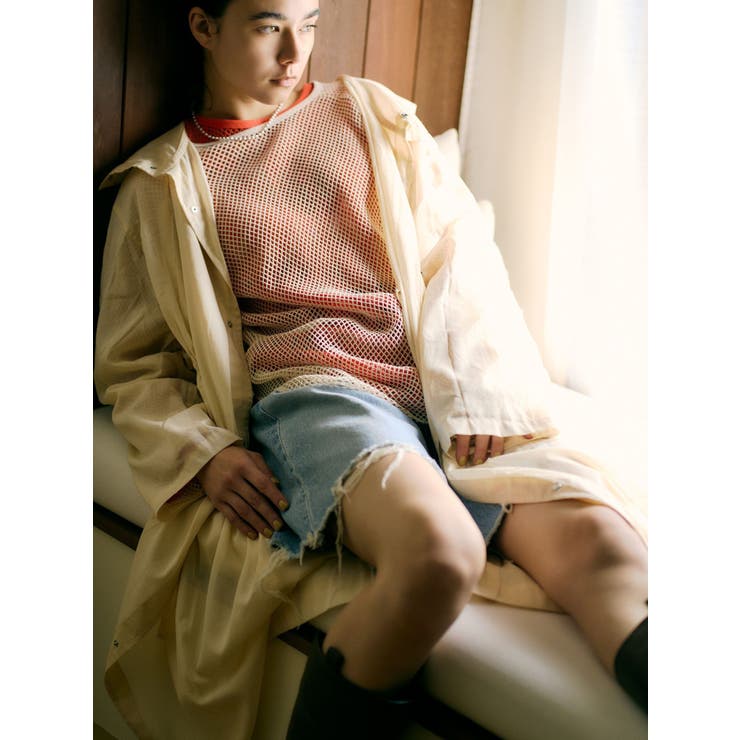 ブルー | クラッシュデザインデニムハーフパンツ | Ungrid