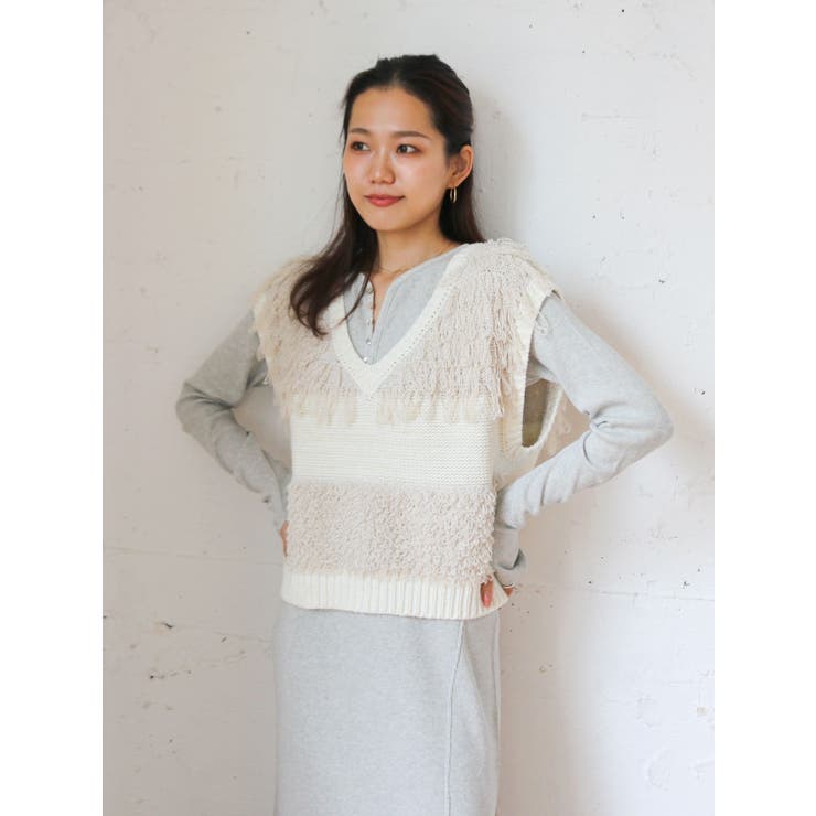 再入荷】Vネックループヤーンニットベスト[品番：MKSW0061492