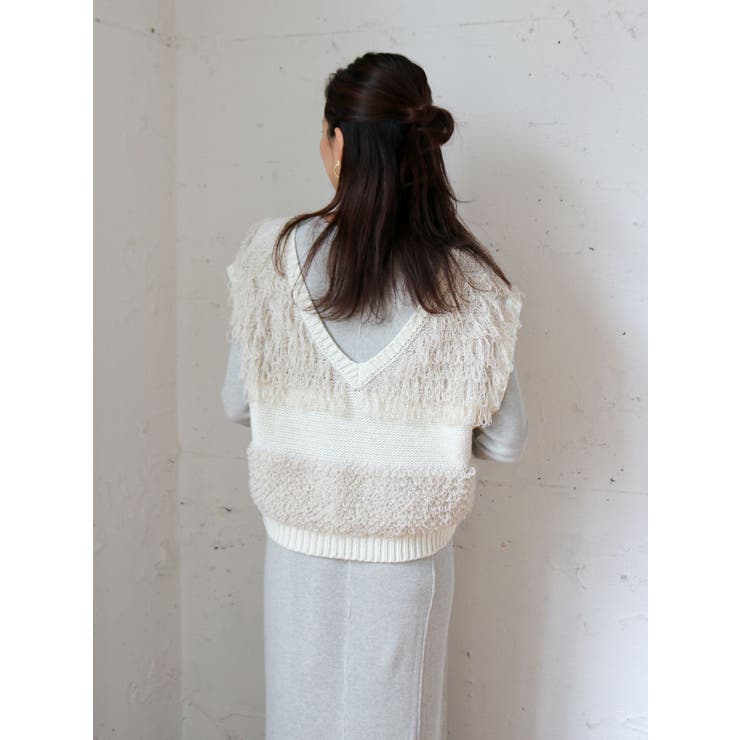 再入荷】Vネックループヤーンニットベスト[品番：MKSW0061492